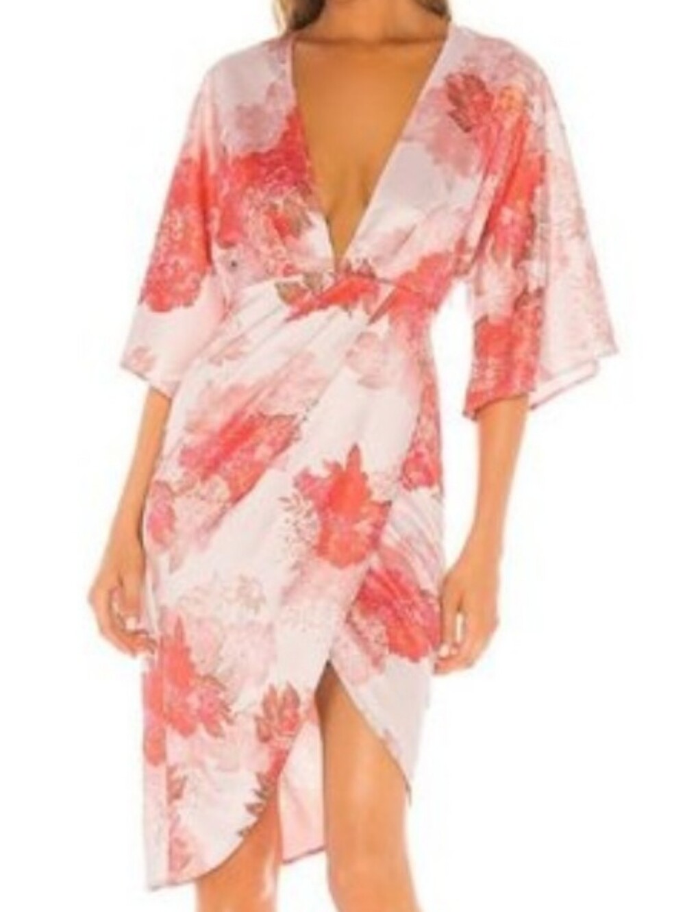 Michael Costello X Revolve Fatima Pink Floral Satin Kimono Midi Dress